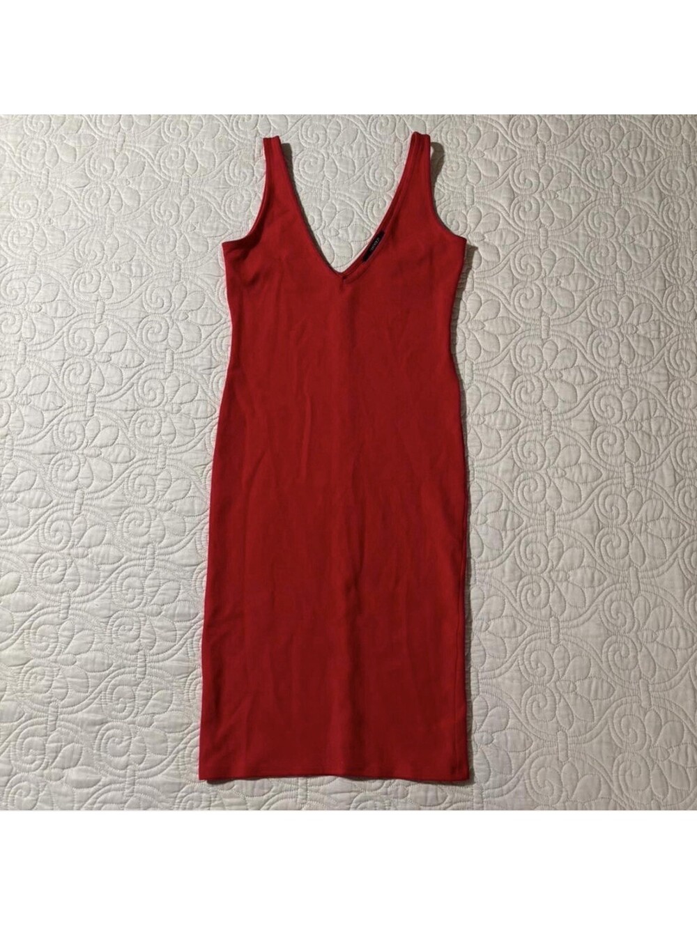 Red Body con Dress Forever 21 V Neck Cocktail Party Prom Size Small Holiday